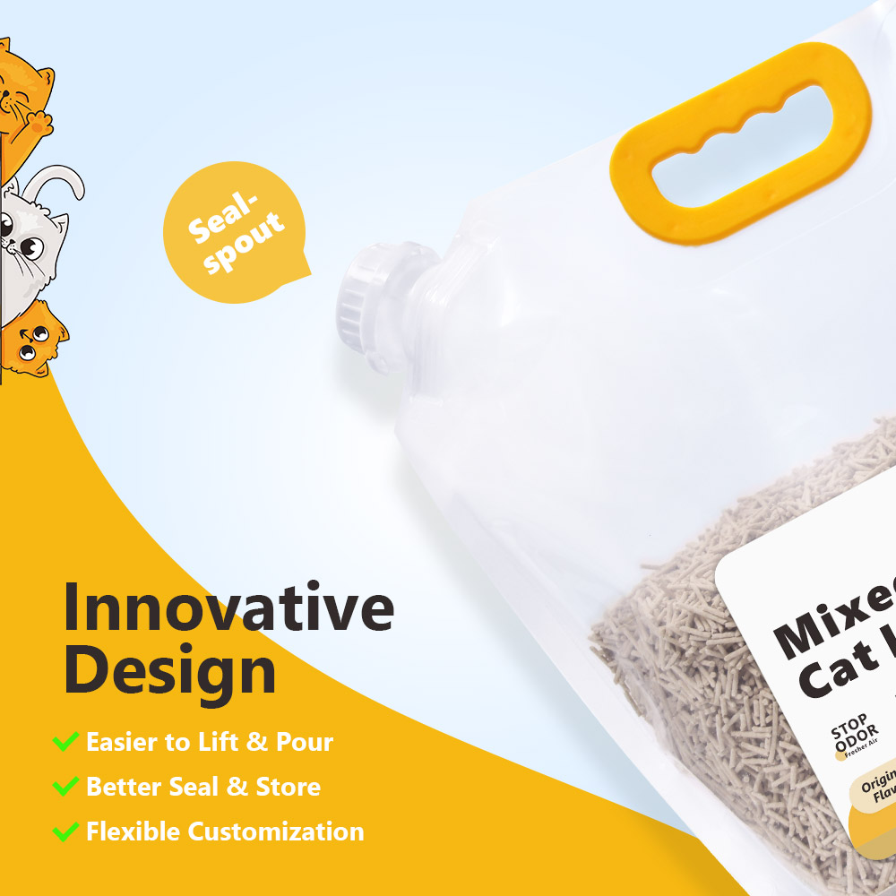 customized tofu cat litter supplier, tofu cat litter custom package seal spout