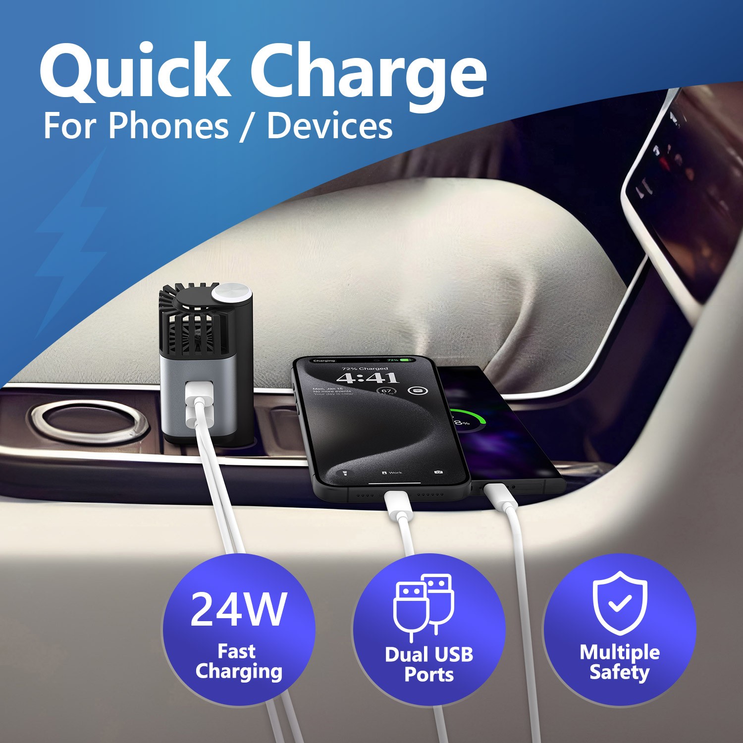 2 in 1 QC3.0 Car Charger Adapter Outlet Socket Splitter for Apple iPhone Pro Max Plus 17 16 15 14 13 12 X Xs, Samsung Galaxy S26 S25 S24 S23 S22 S21 S10 Note, Pixel, Xiaomi, LG Cell Phones, iPad Tablets