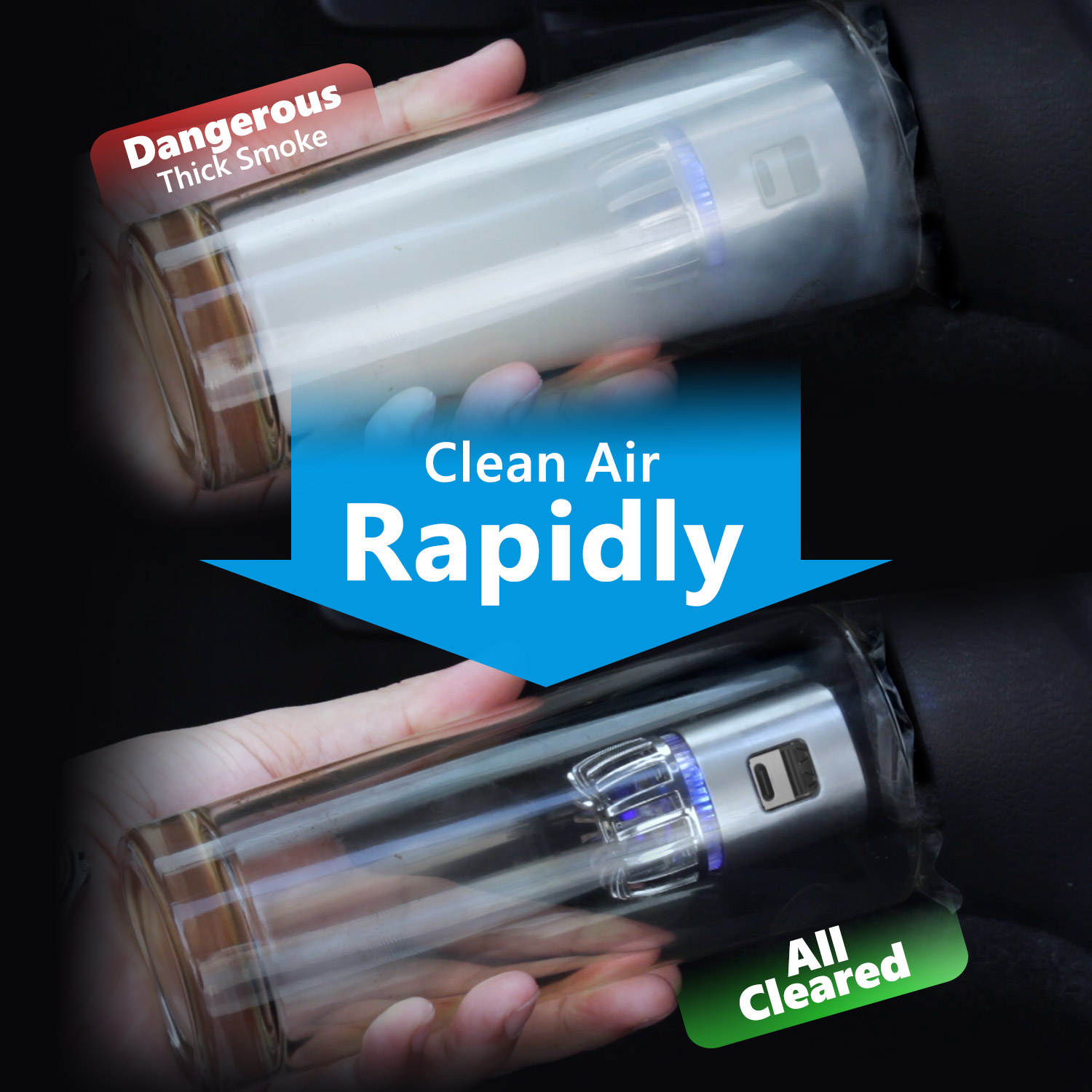 JO-6291 car air purifier cigarette smoke removal test